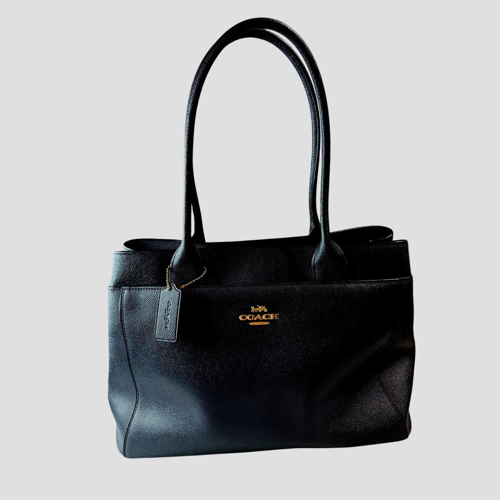 VTG Retired Navy Blue Coach Casey Cross-Grain Leather Structured Tote Bag F31474